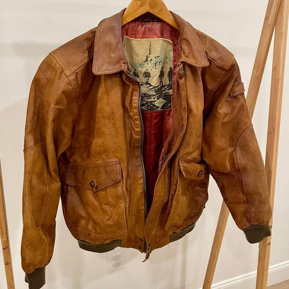 Vintage Leather Aviator Bomber Flight Jacket Coat in Cognac Brown - Picture 8 of 8